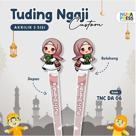 Tuding Ngaji Custom Nama Penunjuk Membaca Alqur'an Karakter Favorit Desain Unik 2 Sisi