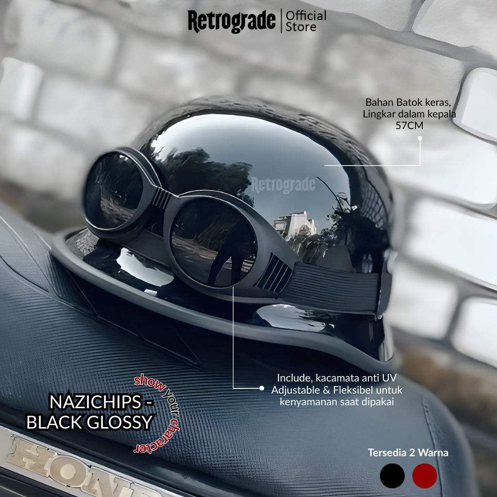 HELM RETRO VESPA NAZICHIPS GLOSSY KACAMATA HELM CLUB VESPA KLASIK