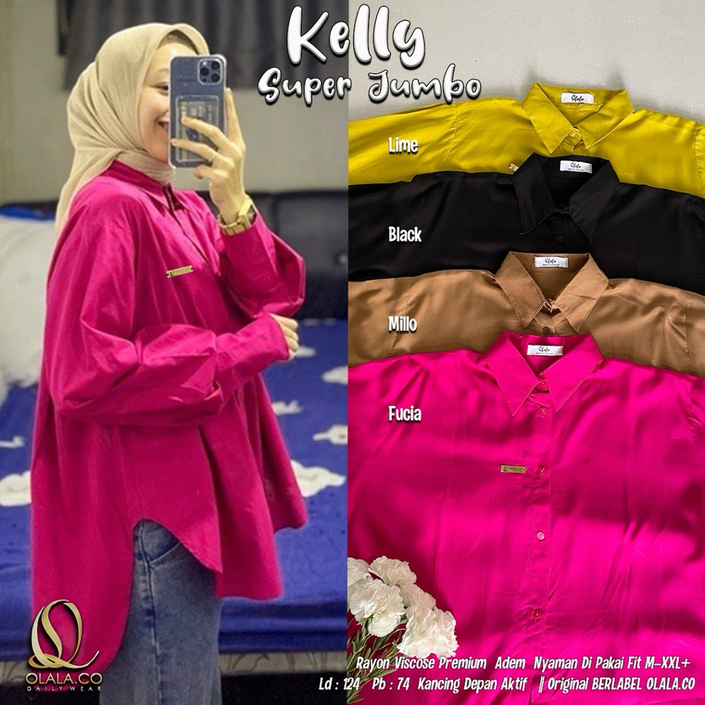 fuchia fanta Kelly kemeja adem OVERSIZE LD 110-140 blouse polos SUPER JUMBO / olala