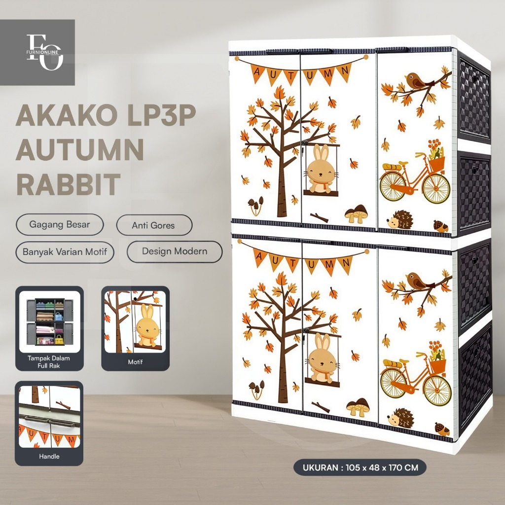 AKAKO - Lemari 3 Pintu LP3P motif Printing Plus Kunci - NEW