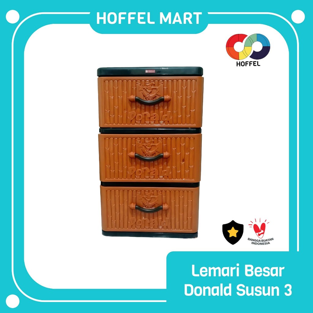 HOFFEL Kabinet Donald Coklat Susun 3 Lemari Baju Plastik