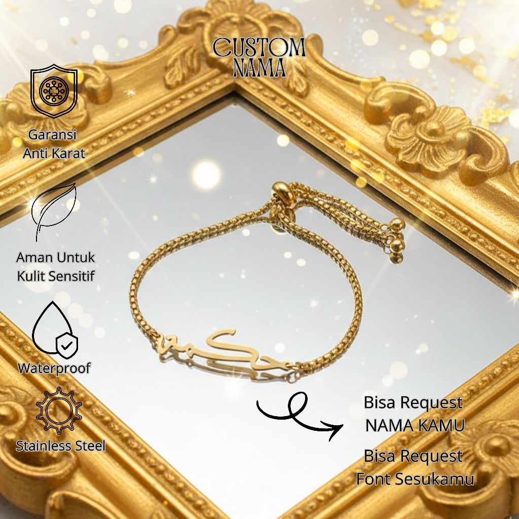 Gelang Serut Costum Nama Basic Custom Nama Arab Latin Accesoris Wanita