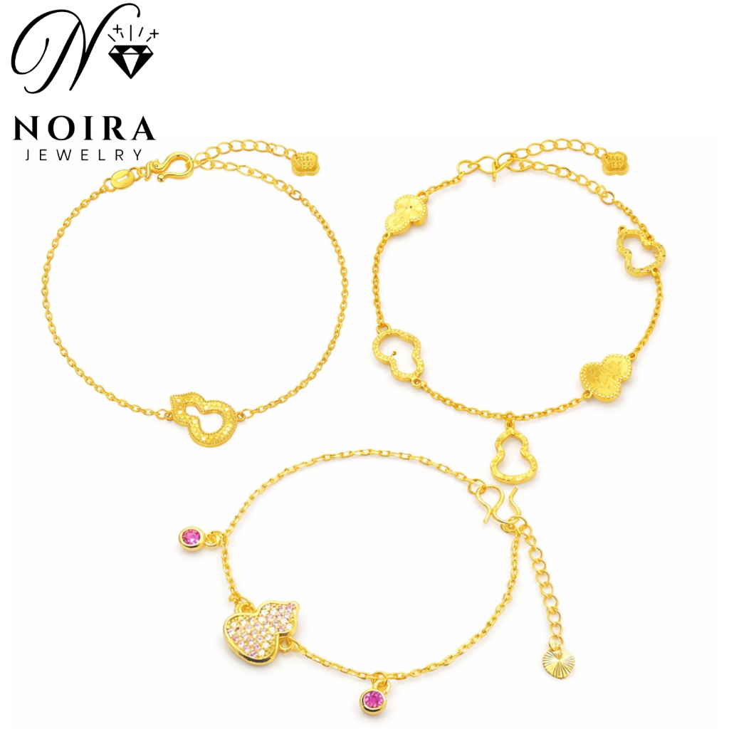 Noira Jewelry - BR40 Gelang Tangan Wanita Lapis Emas 24K Model Labu Ukir Mewah - Perhiasan Emas Imit