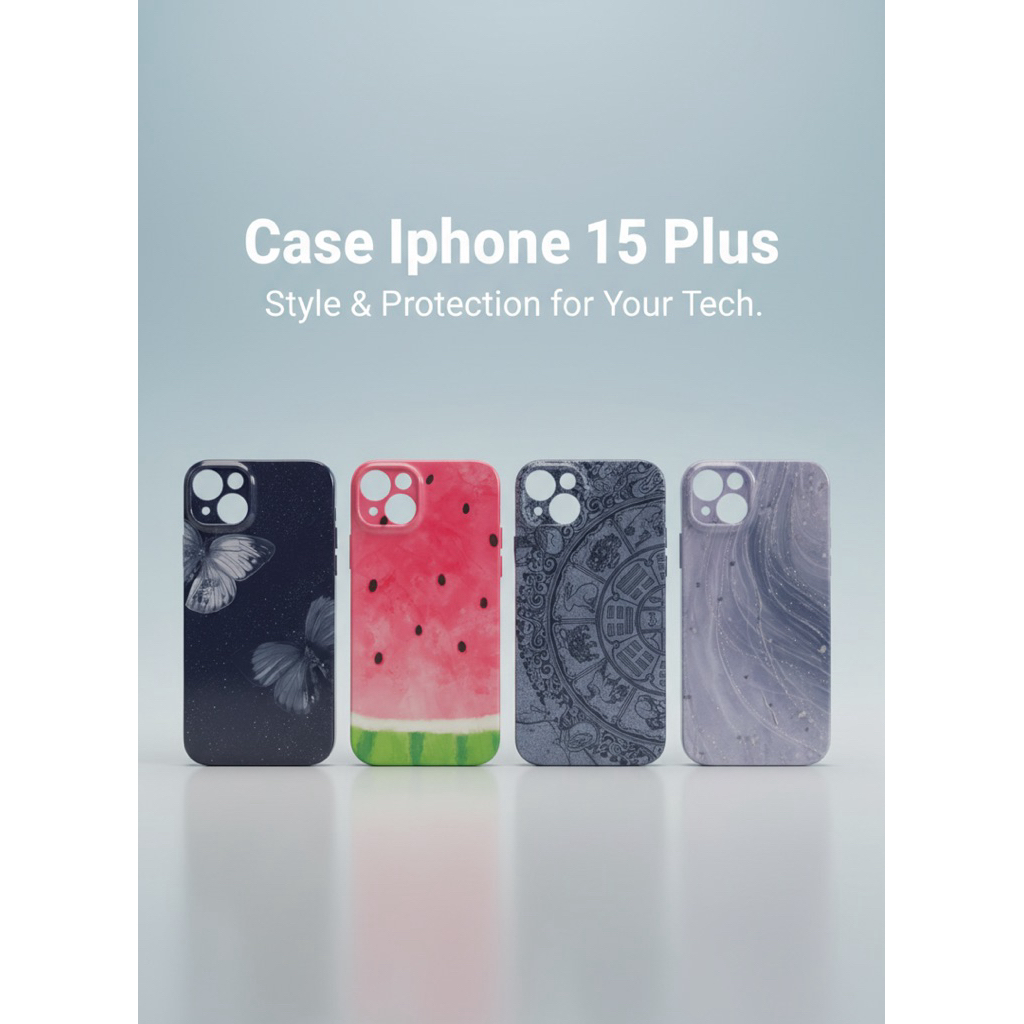 Casing iPhone 15 Plus Case Motif Aesthetic Butterfly Watermelon Mandala Marble Softcase Pelindung Ka