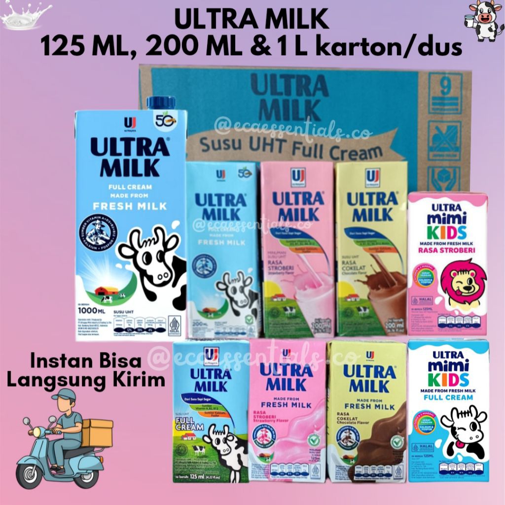 INSTAN LANGSUNG KIRIM ULTRA MILK FULL CREAM SUSU UHT 125 ML 200 ML 250 ML 1 DUS ISI 40 24 PCS FULLCR