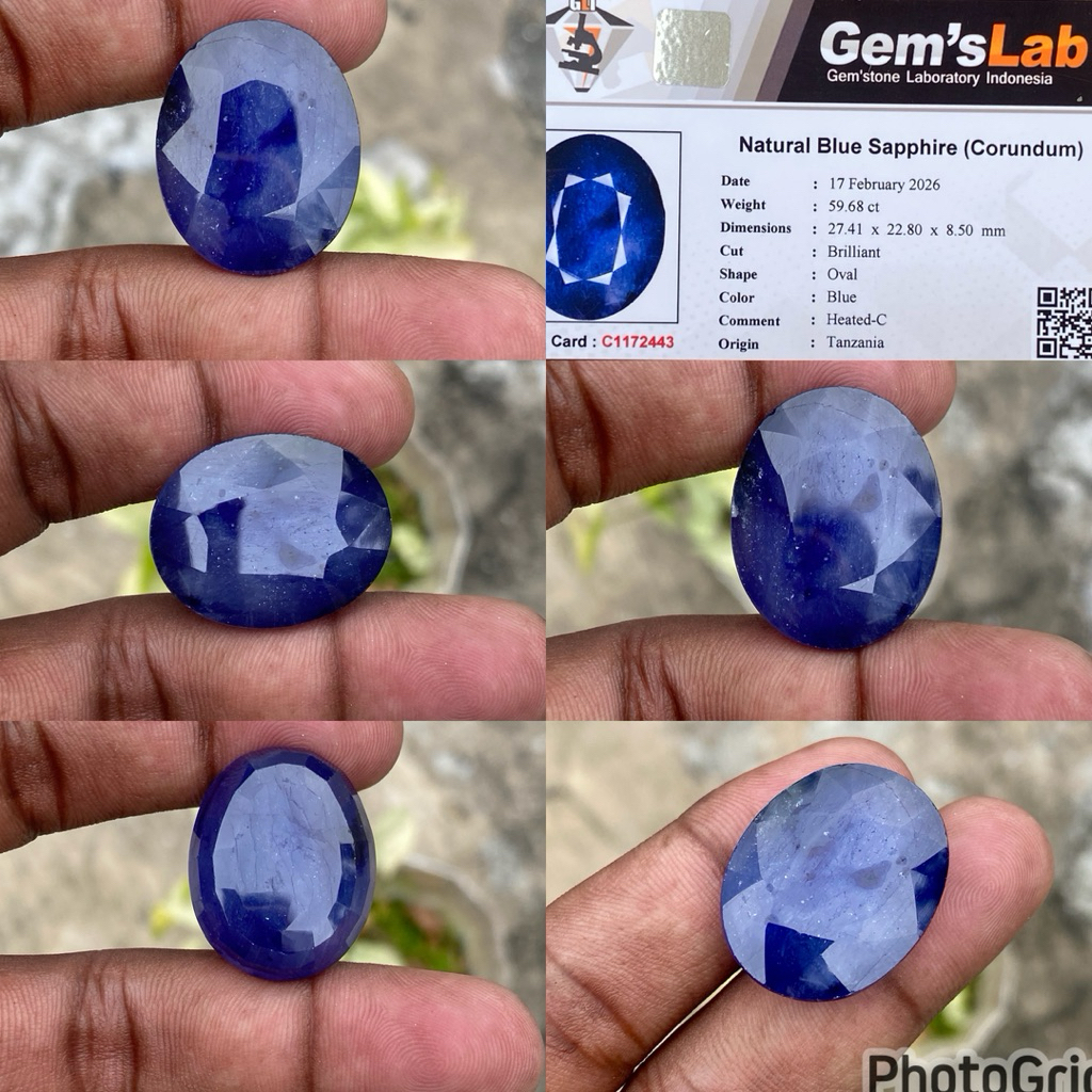 Natural Blue Sapphire Corundum Batu Blue Safir Africa Jumbo size Blue safir CT 59.68 Dim 27.41x22.80