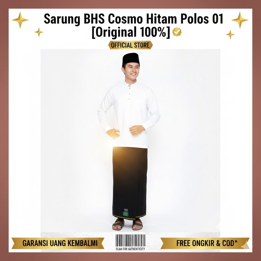 Sarung BHS Cosmo Hitam Polos 01- LIMITED [Original 100%]