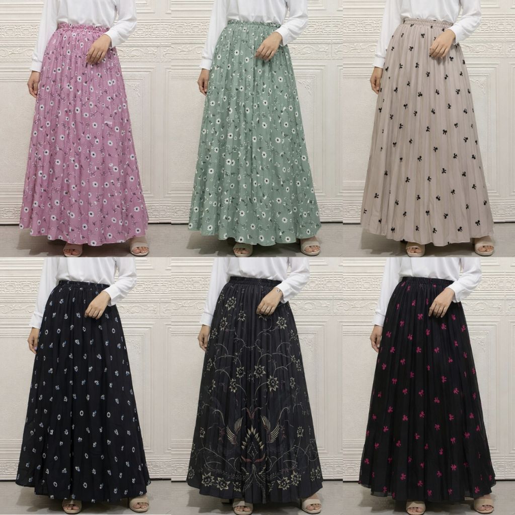 ROK Plisket Payung Motif Bunga Premium Rok Motif Korean Style Rok Kondangan Rok OOTD an Rok kantor r
