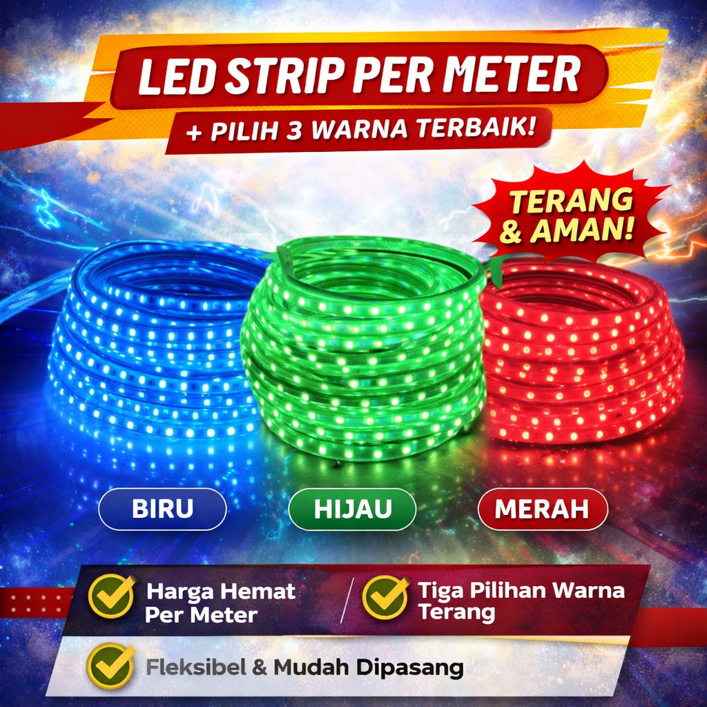 Lampu LED Strip 5050 Per Meter 220V | Lampu Selang LED Hias Plafon Cafe Rumah (Socket Terpisah)