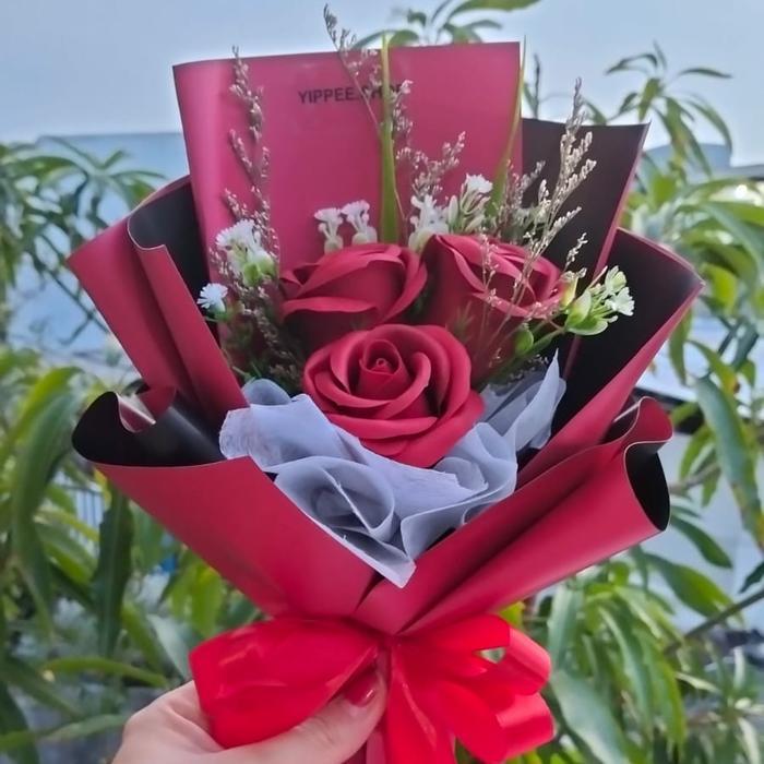 Buket Bunga Sabun Wangi / 3 Pcs Soap And Dried Flowers Bouquet