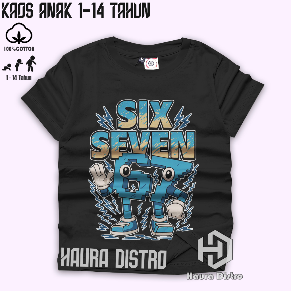 Baju Kaos Six Seven Anak Laki Laki Karakter Anomali 67 Steal A Brainrot Keren Umur 1 - 14 Tahun