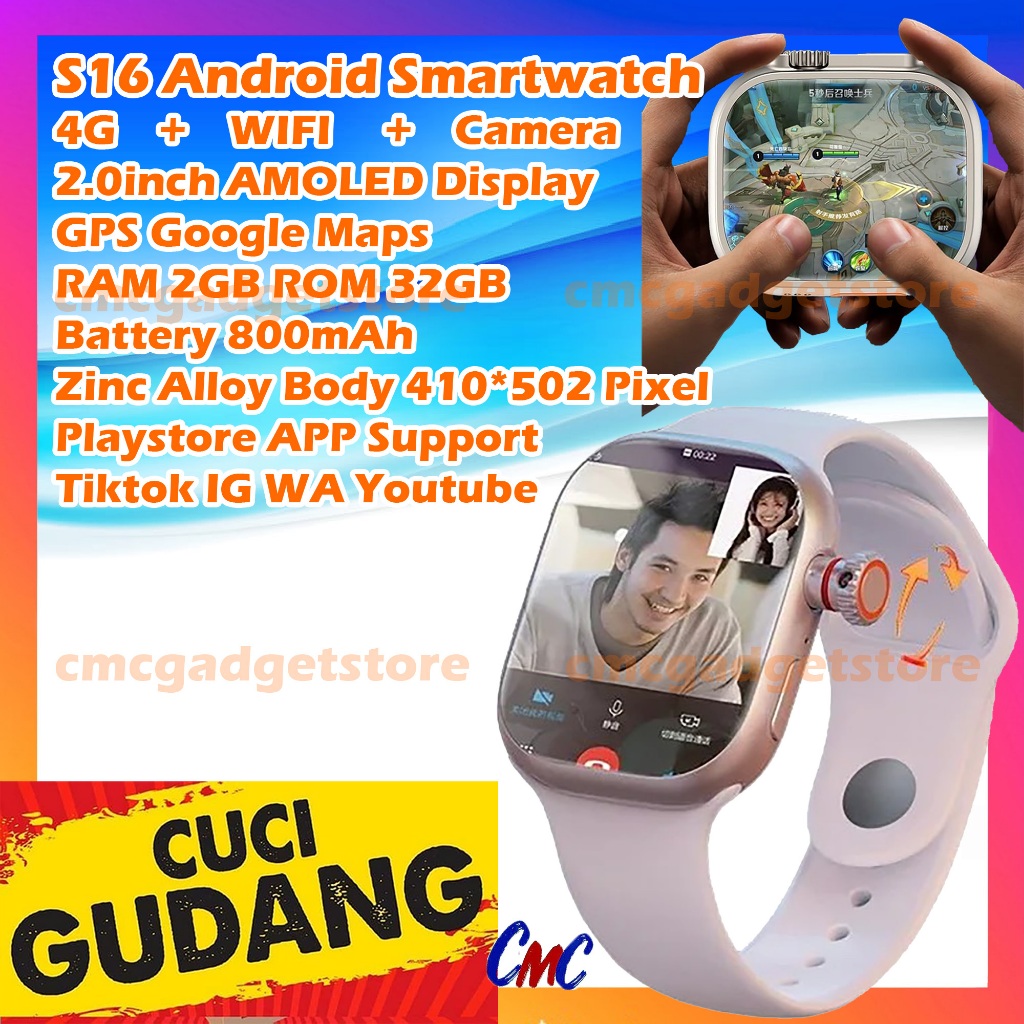 S12 Ultra Smartwatch Pro Max 4G Wifi Android Playstore AMOLED Watch Pria Wanita Upgrade S8 S9 Ultra