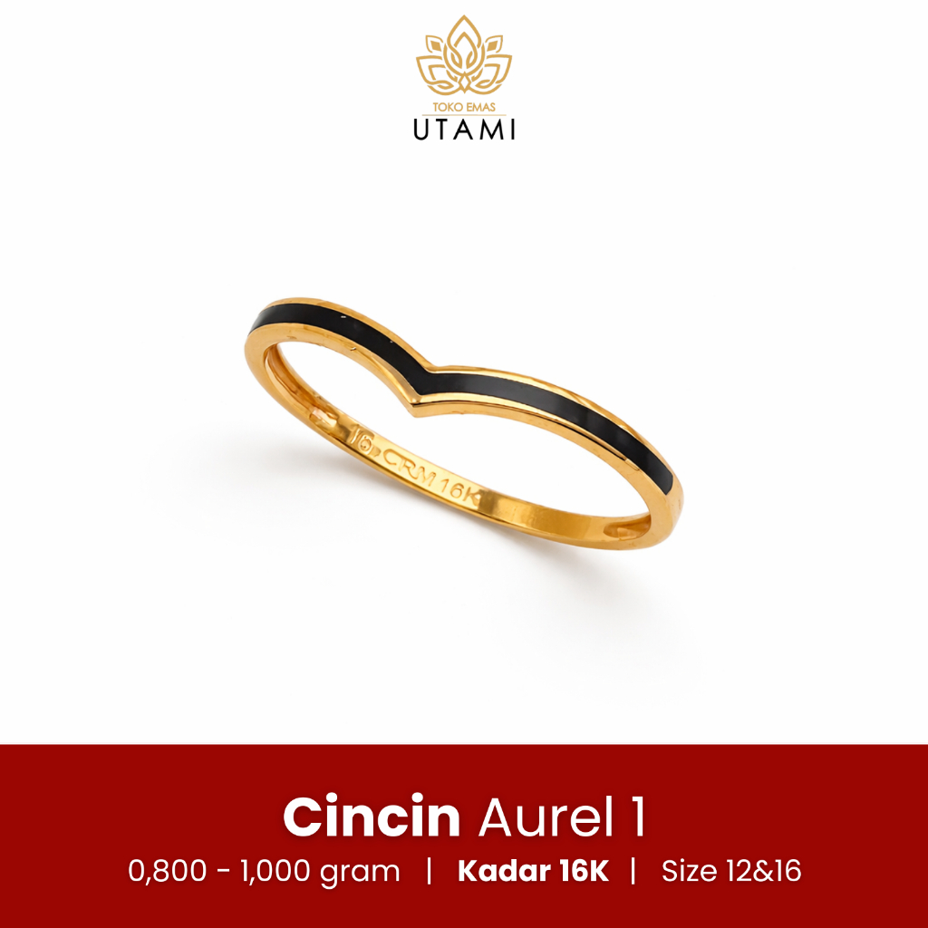 Cincin Emas Tua 16K Aurel Polos Hitam Ukuran 12 & 16 Emas Utami