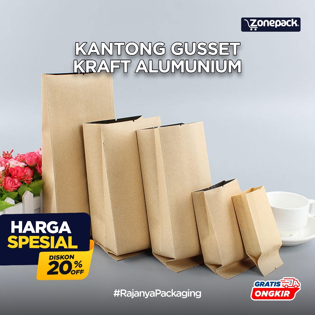 Plastik Kantong Kraft | Kemasan Kraft Alumunium Bag Gusset | Kantong Kemasan Susu Powder Sealing | K
