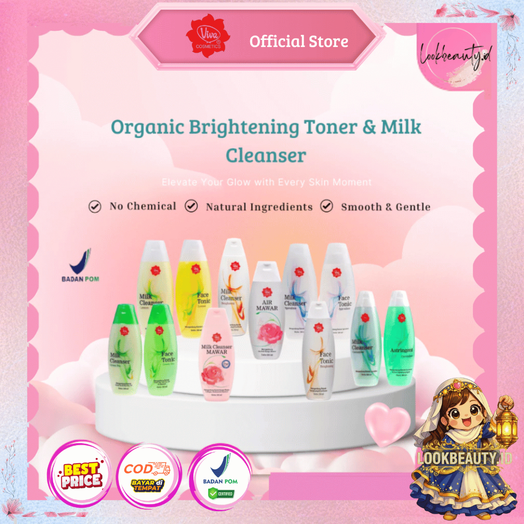 VIVA Milk Cleanser dan Face Tonic 100ml BPOM - AIR MAWAR VIVA - milk cleanser bengkoang viva