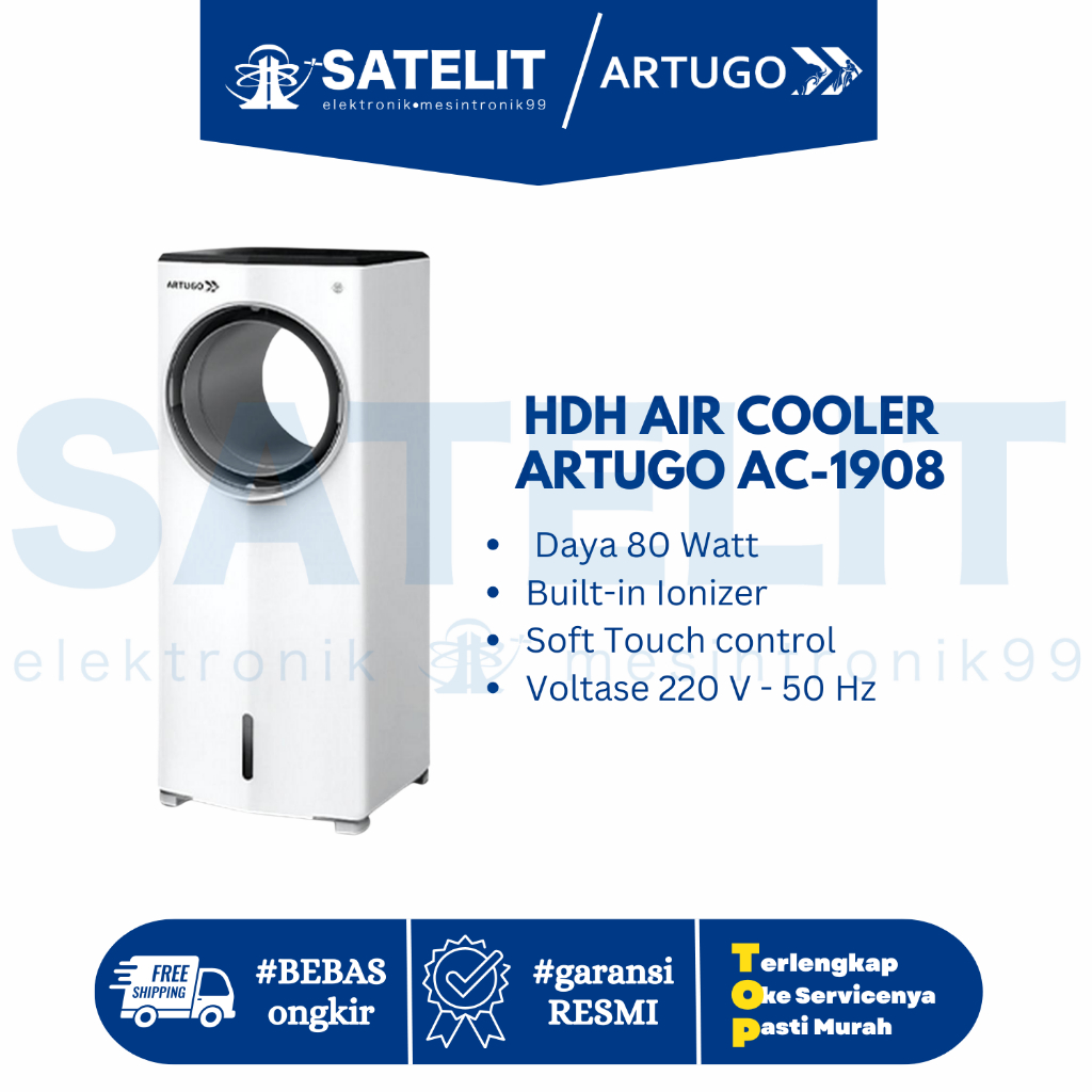 Air Cooler ARTUGO AC-1908 – Pendingin Ruangan Hemat Listrik, Tangki Besar, Angin Kencang, Portable