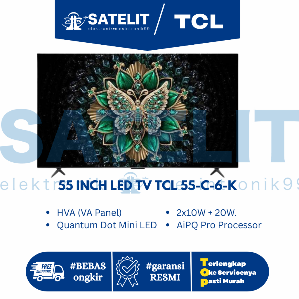 LED TV TCL 55 Inch 55-C-6-K – 4K UHD, Smart TV Android, Dolby Audio, Hemat Energi, Layar Lebar