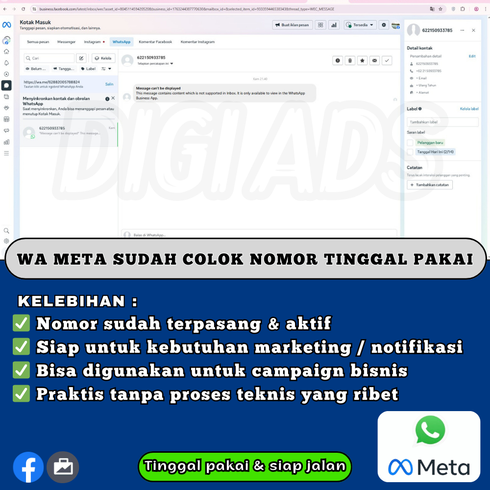 WA META SUDAH COLOK NOMOR TINGGAL PAKAI