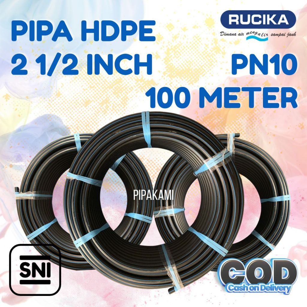 pipa hdpe 2 1/2 inch/ selang air 2,5 inch/ pipa pdam merk rucika (75MM) PN10 SDR17 panjang 100 meter