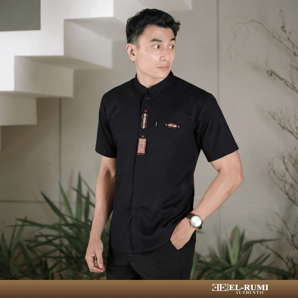 Baju Koko Pria Elrumi Lengan Pendek Bordir Premium