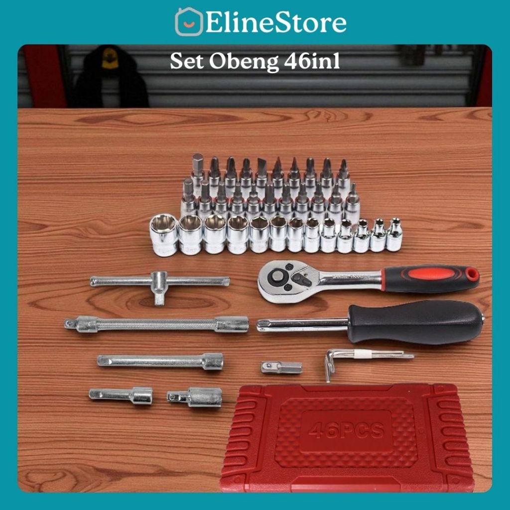ElineStore Set Kunci Shock 46 in 1 Lengkap Komplit Obeng Pas Tool Kit Alat Bengkel Service Servis Mo
