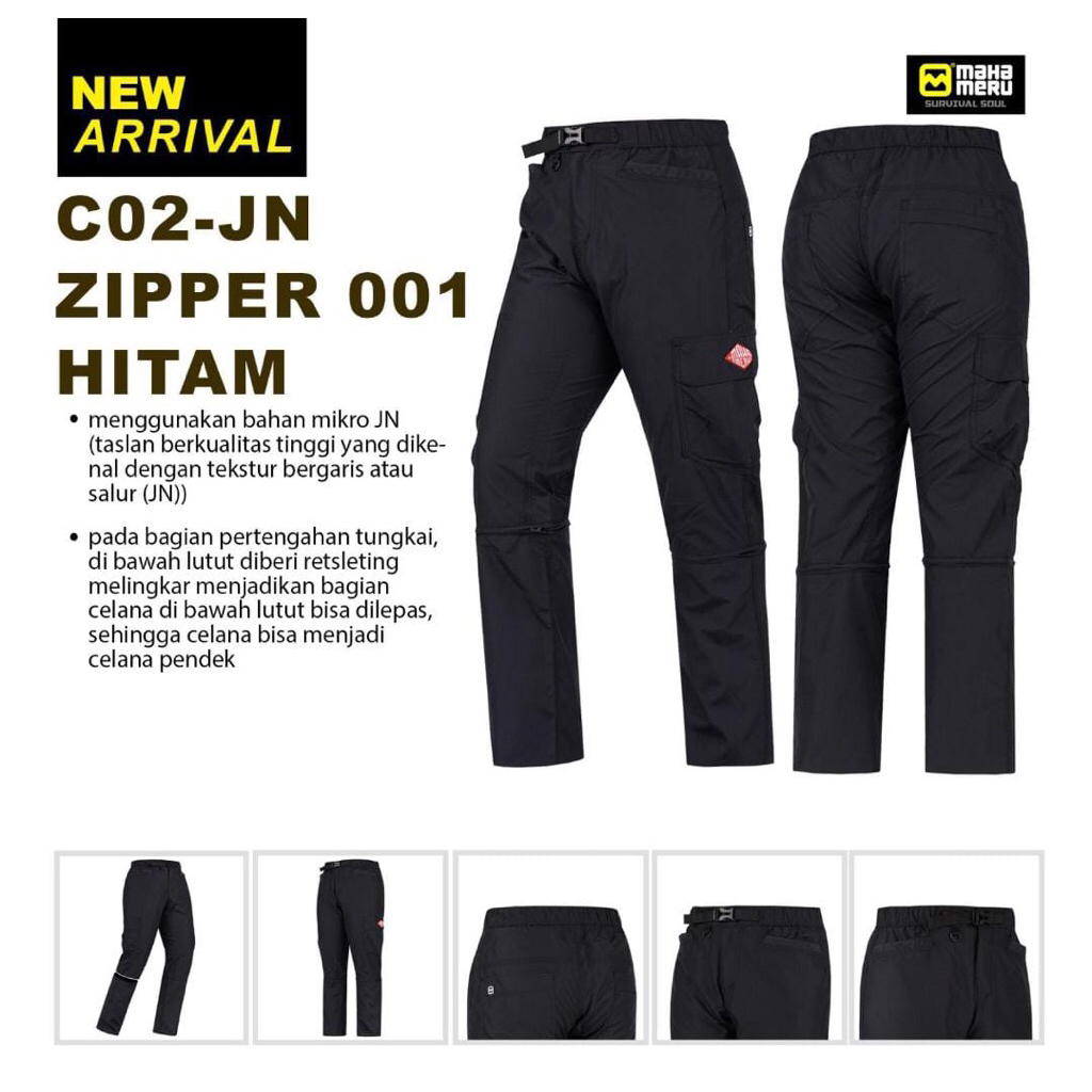 Celana Outdoor Sport Sambung Mahameru -C02-Jn Zipper 001 Hitam