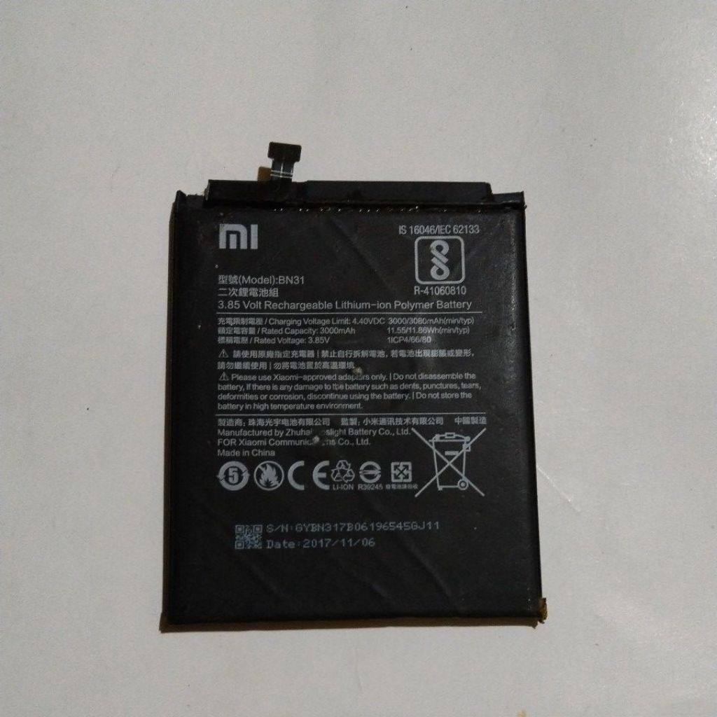 Baterai Bn31 untuk handphone Redmi not 5a original copotan