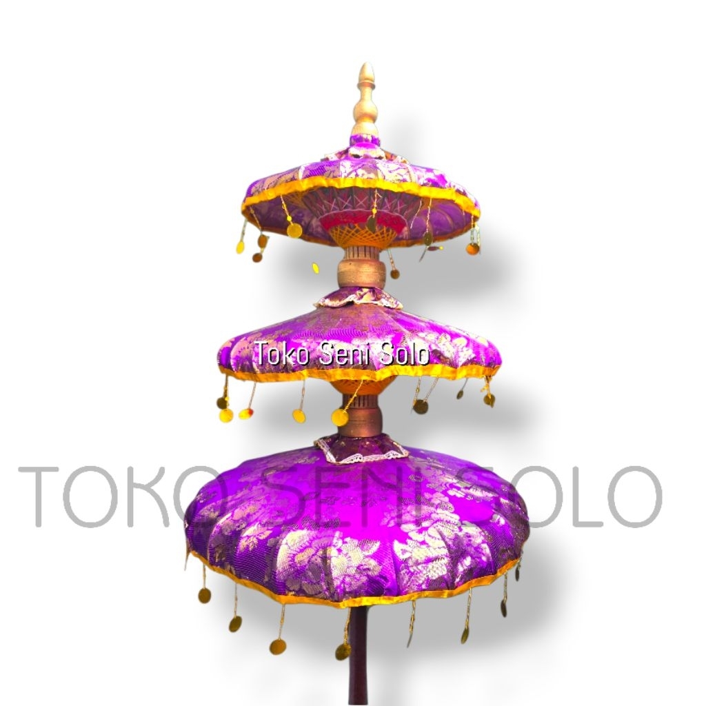 Payung Keraton Susun 3 Ungu Motif Bunga 2 Meter /  Payung dekorasi / jarananan / pengantin / Tedung 