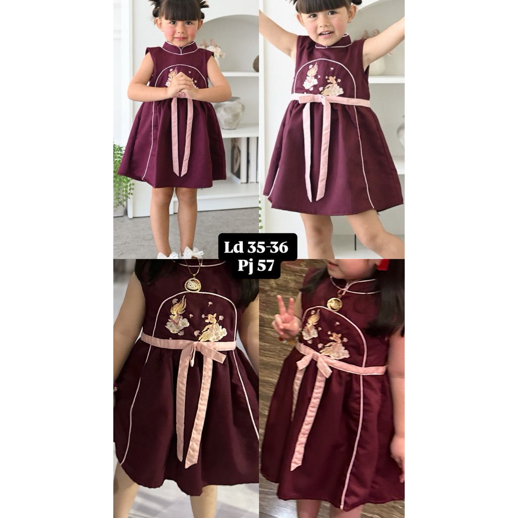 Dress Pesta Anak Maroon Cheongsam Mewah