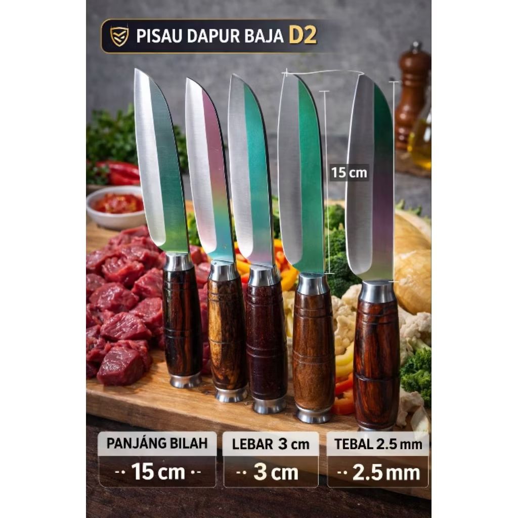pisau dapur tahan karat anti korusi jenis baja D2 pelangi