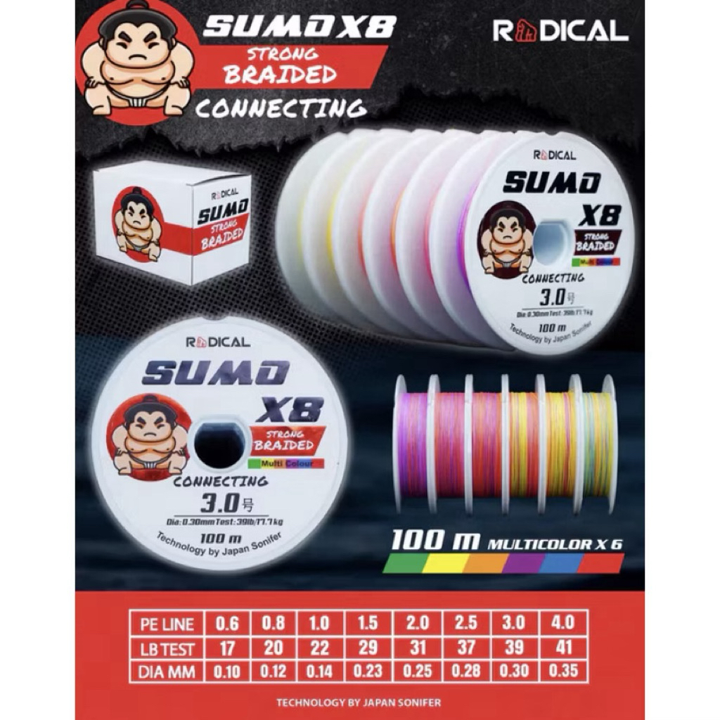 SENAR PE SUMO (X8) & (X12) CONECTING (100M) (PE 0.6-4.0) MULTI COLOR