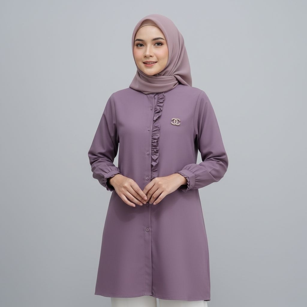 Baju Atasan Wanita Terbaru Tunik Tunic Katun Toyobo Premium Putih Hitam  Kekinian Annisa Tunik