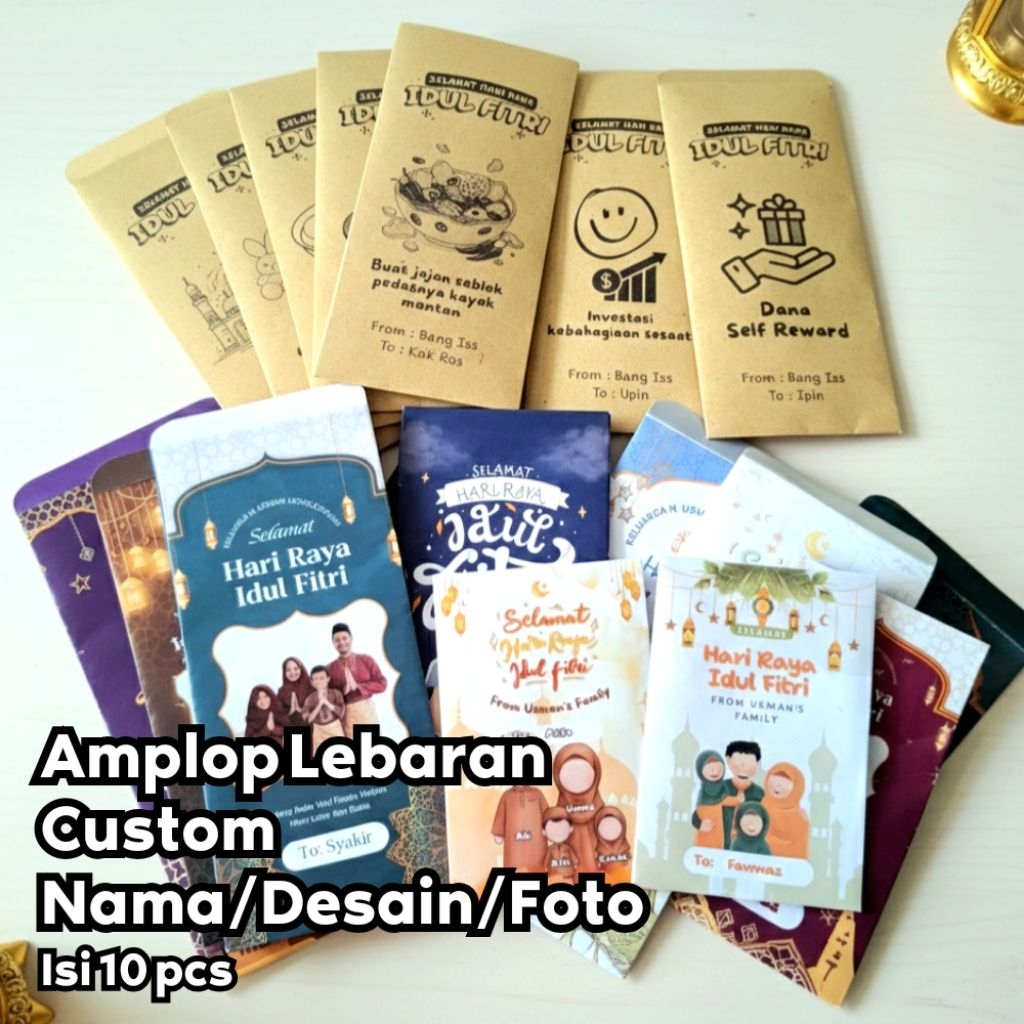 Amplop Lebaran Custom Isi 10 pcs / Amplop Custom Nama / Amplop Custom Idul Fitri / Amplop Angpau Idu