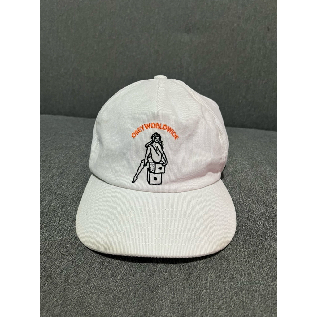NEW OBEY Hat Cap SnapBack White Corduroy Embroidered Streetwear Dad Hat Mens