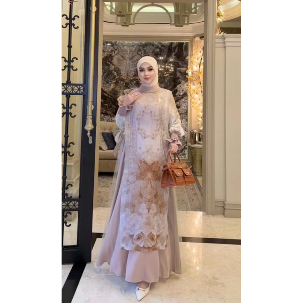 Gamis SHELLASAUKIA ORI DRESS OUTER NUDE (ReadyStock)