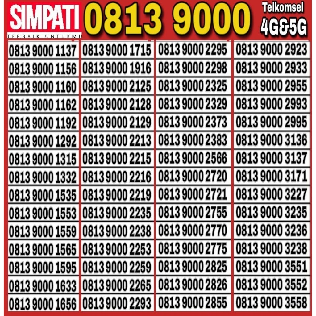 NOMOR CANTIK TELKOMSEL SIMPATI 4G LTE 9000 - O813 9000 9