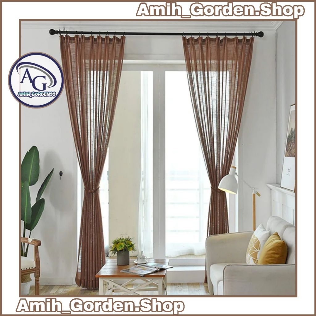 Gorden Vitrase Polos Premium Sable Coklat Plisket Free Kawat S