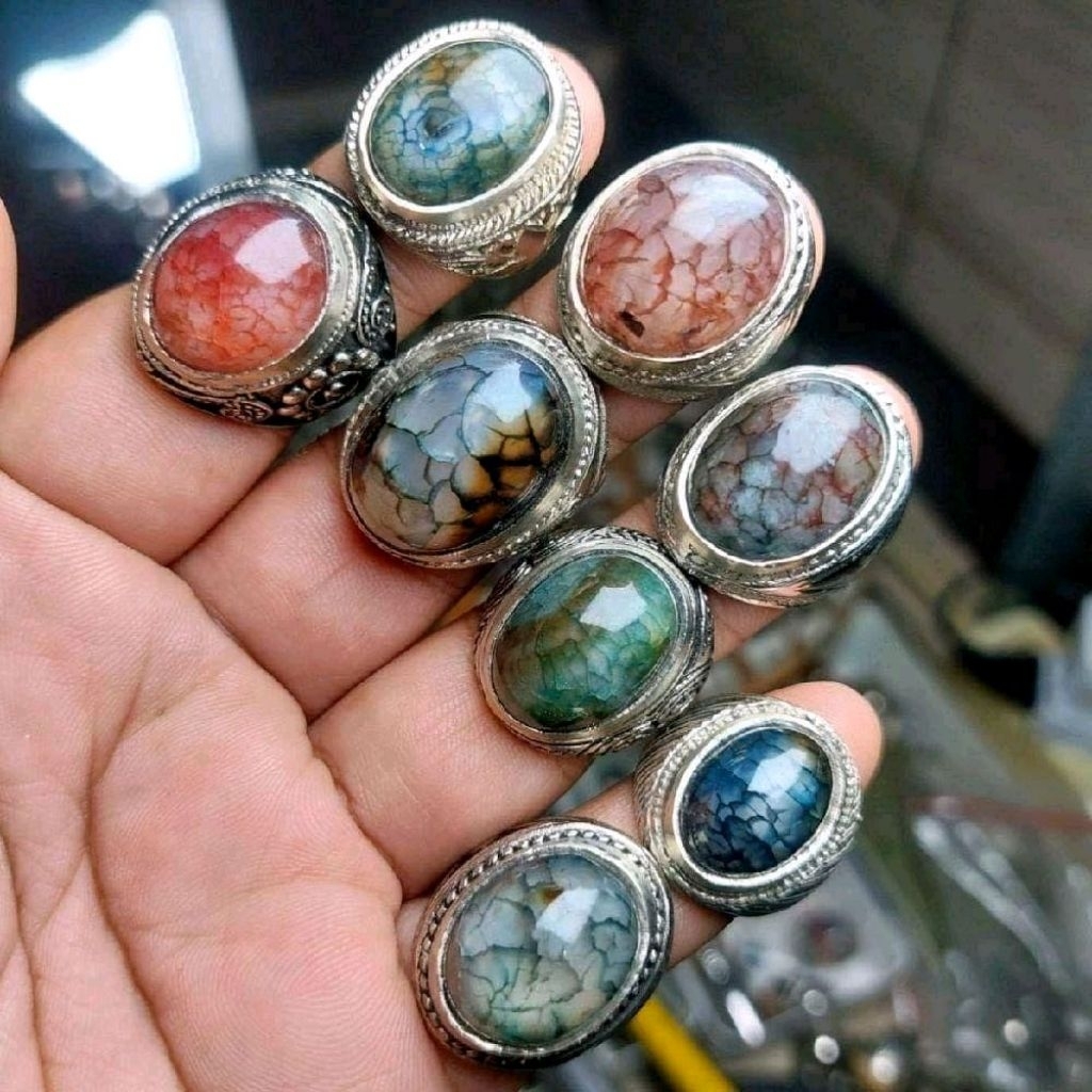 Cincin batu sisik naga / pecah seribu asli natural