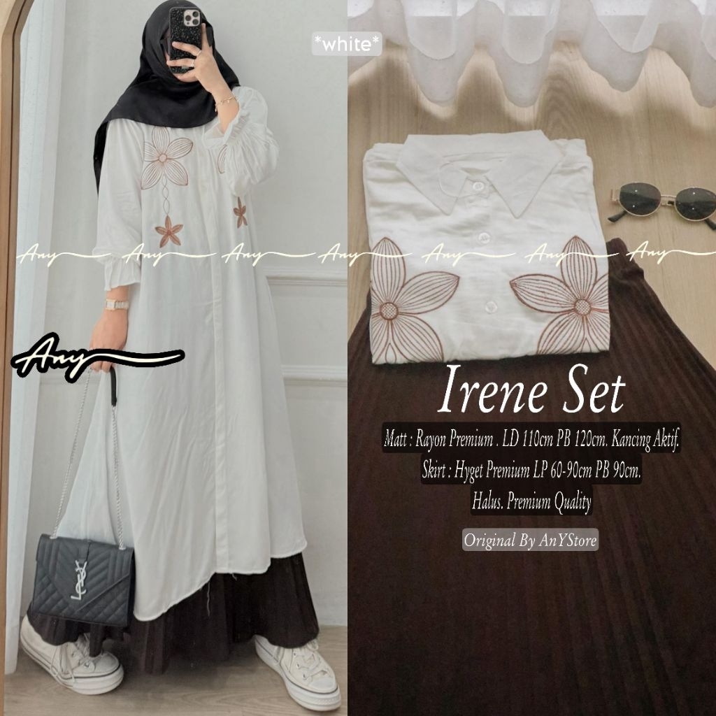 Tiana setelan long tunic jumbo ld 120 by A.N.Y rok plisket polos midi dress polo bordir rok panjang 