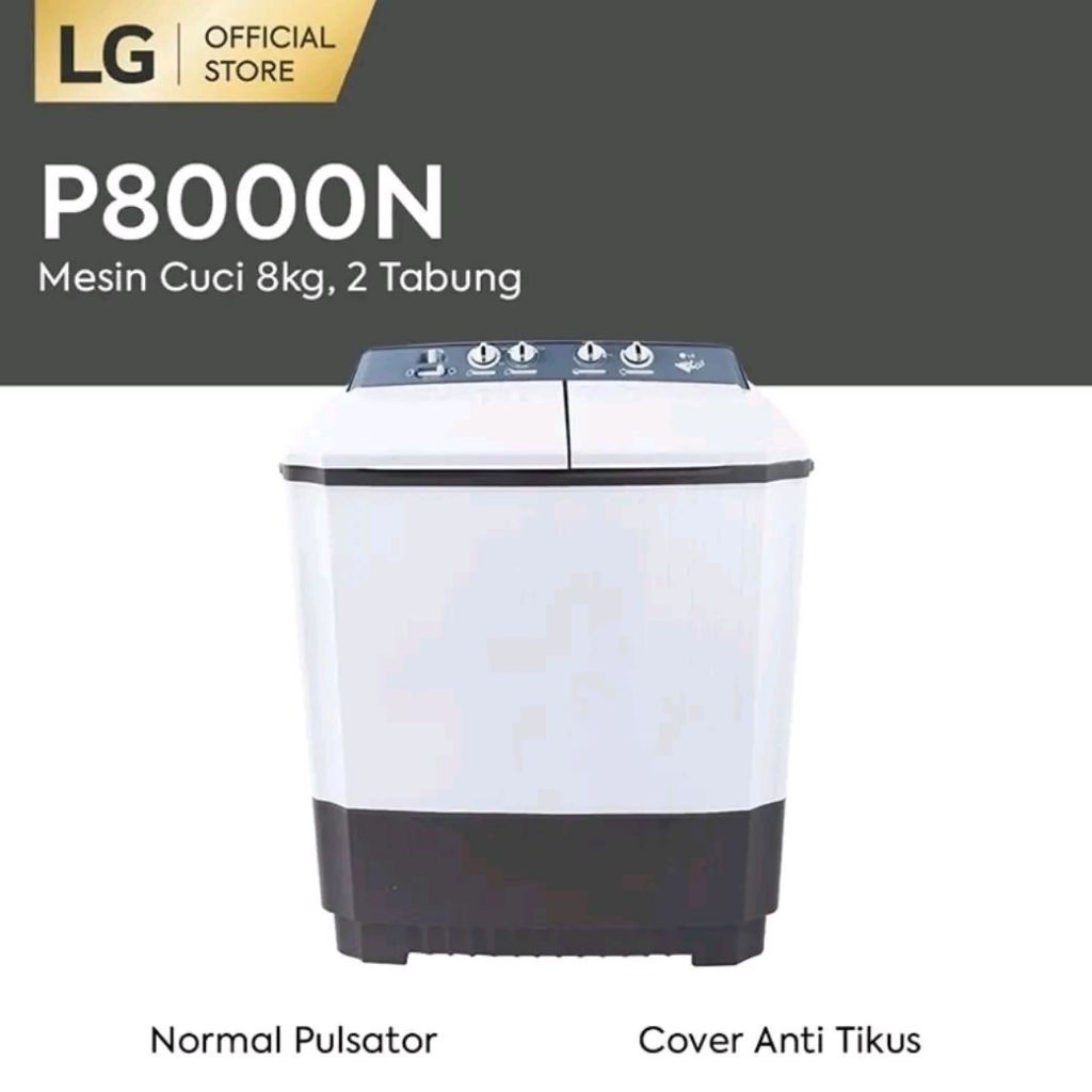 Mesin Cuci 8kg LG P-8000N | 2 tabung 8 kg P8000N 8000 N twin tub P8000