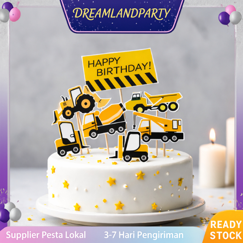 Cake Topper Alat Berat Mobil Konstruksi Excavator Cupcake Decoration Birthday Anak Laki-laki