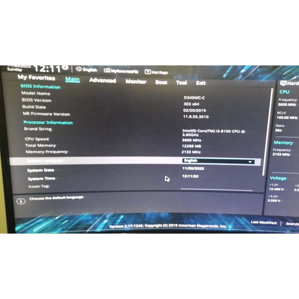 Motherboard asus b365 + core i3 8100