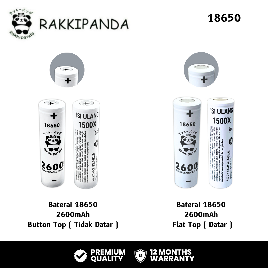 RakkiPanda - Baterai Cas 18650 Flat Top & Button Top 2600mAh