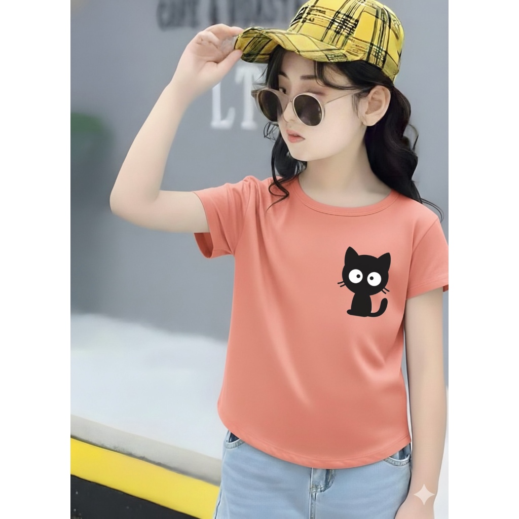 KAOS BOCAH kaos oval oversize anak perempuan spandek oval kucing