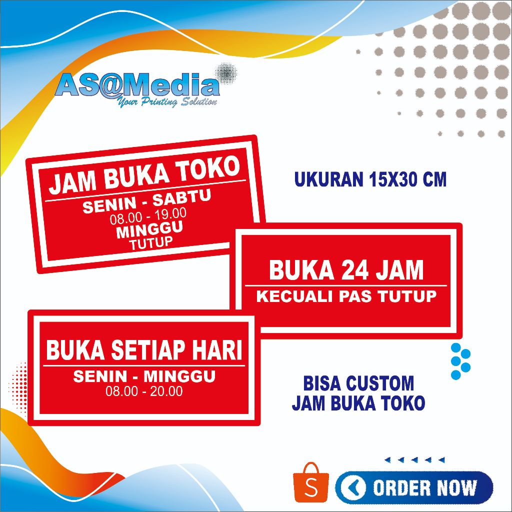 STIKER JAM BUKA TUTUP TOKO ANTI AIR