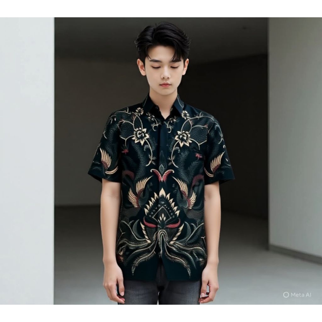 termurah kemeja batik  pria anak remaja lengan pendek