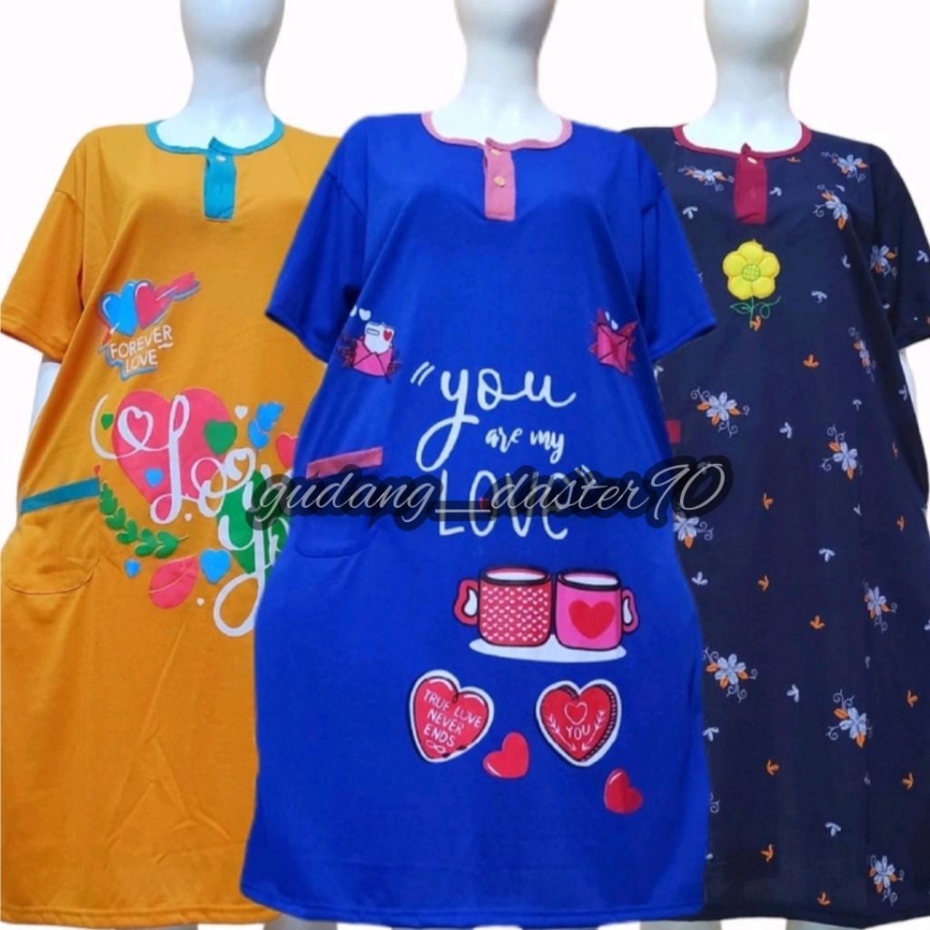 3 Pcs Daster Alessa Jumbo Ld 130 Daster Tidur Jumbo Kaos Premium (PAKET HEMAT)