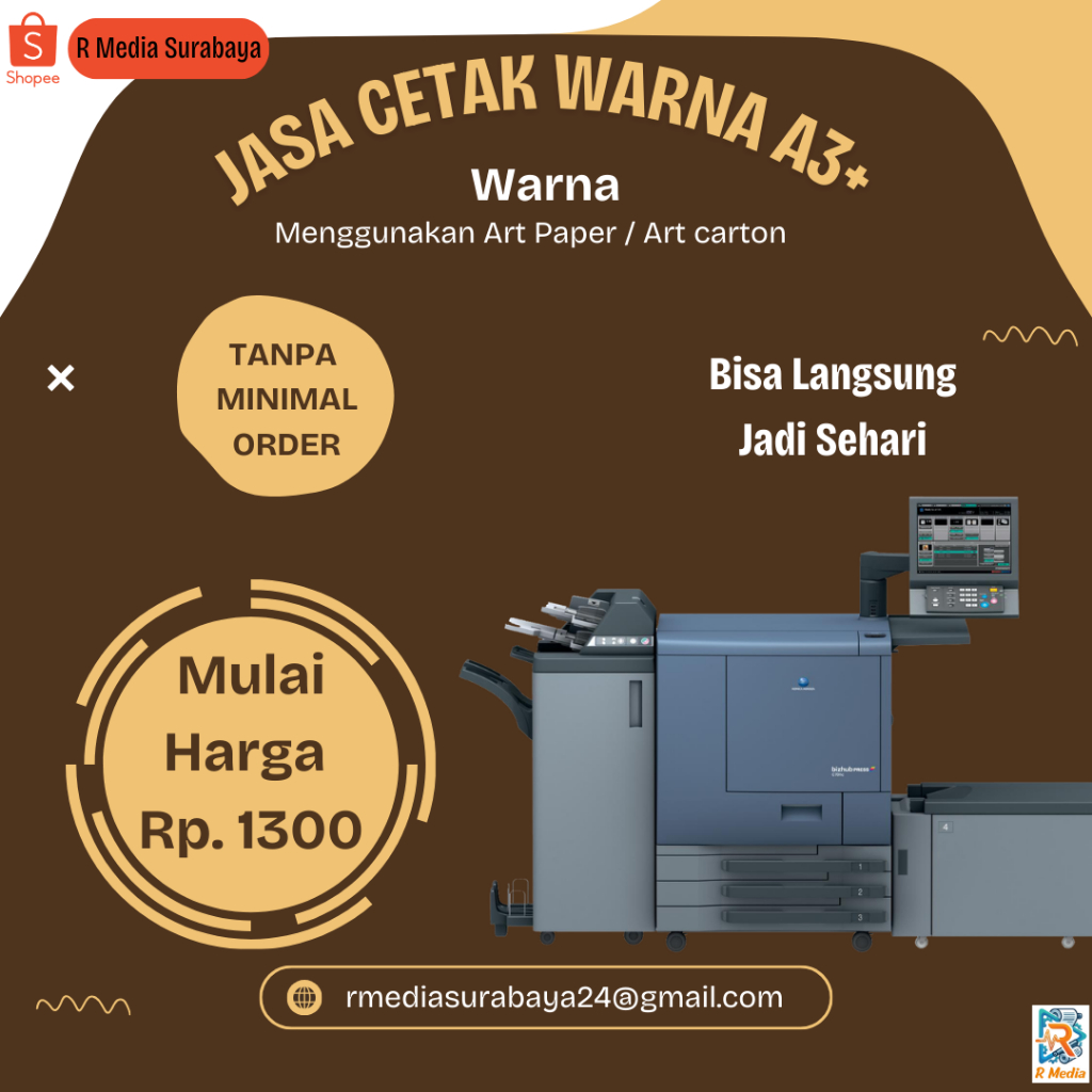 Jasa Cetak Print A3+ Full Color Laser - Bahan HVS Art Paper Art Carton 100gr-310gr Tajam Anti Luntur
