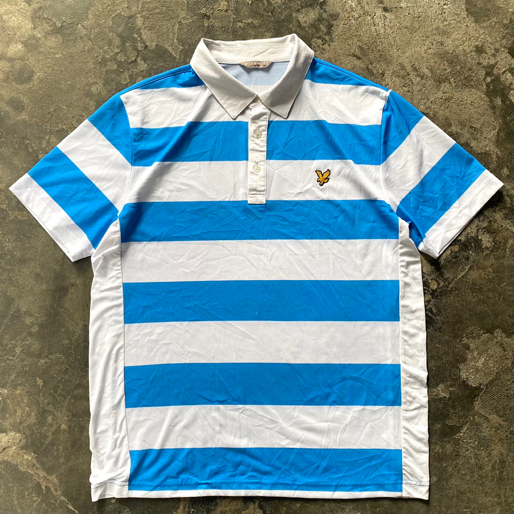 Lyle & Scott Golf Polo Jersey scnd prlvd original Stripe Polo Shirt White Blue