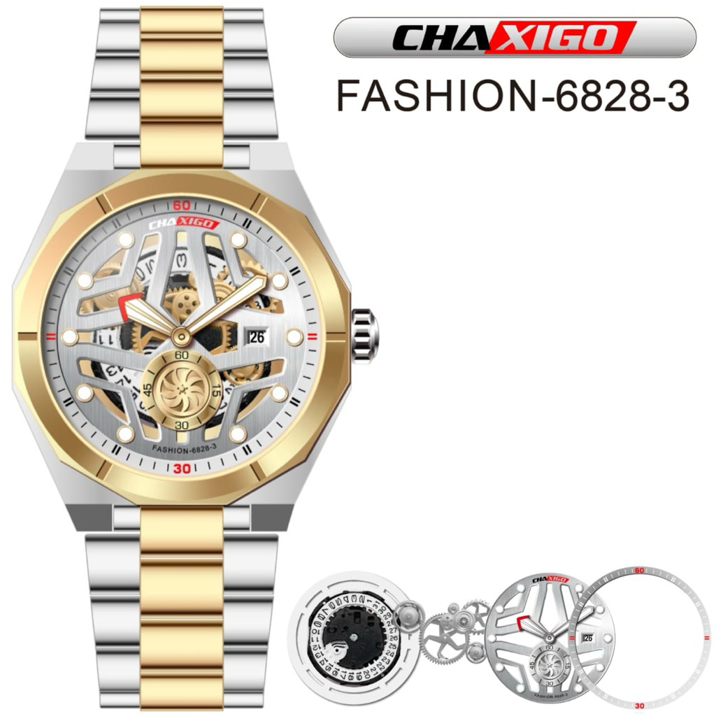 CHAXIGO ORIGINAL TRADITION 6828-3 CHRONO SECOND AKTIF MESIN BATTERY # JAM PRIA RANTAI FASHION